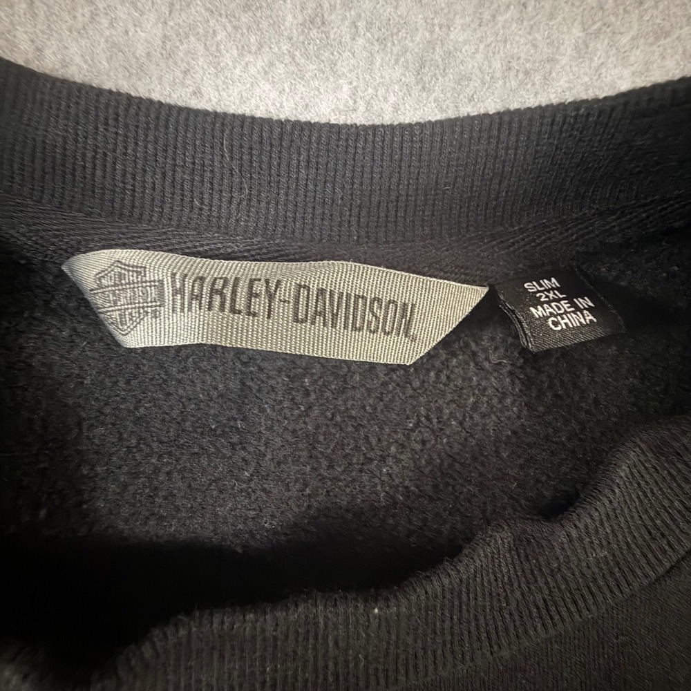 Harley-Davidson Mens 2XL Slim Black Gold Graphic Crewneck Sweatshirt Pockets - Picture 2 of 8
